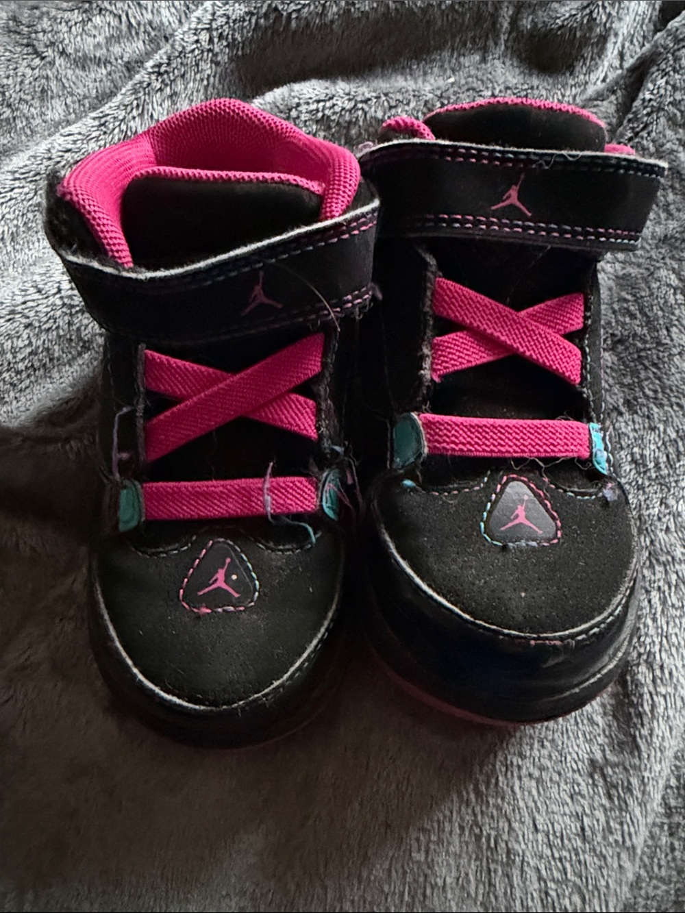 Jordan Kids Black and Hot Pink High-Top Sneakers